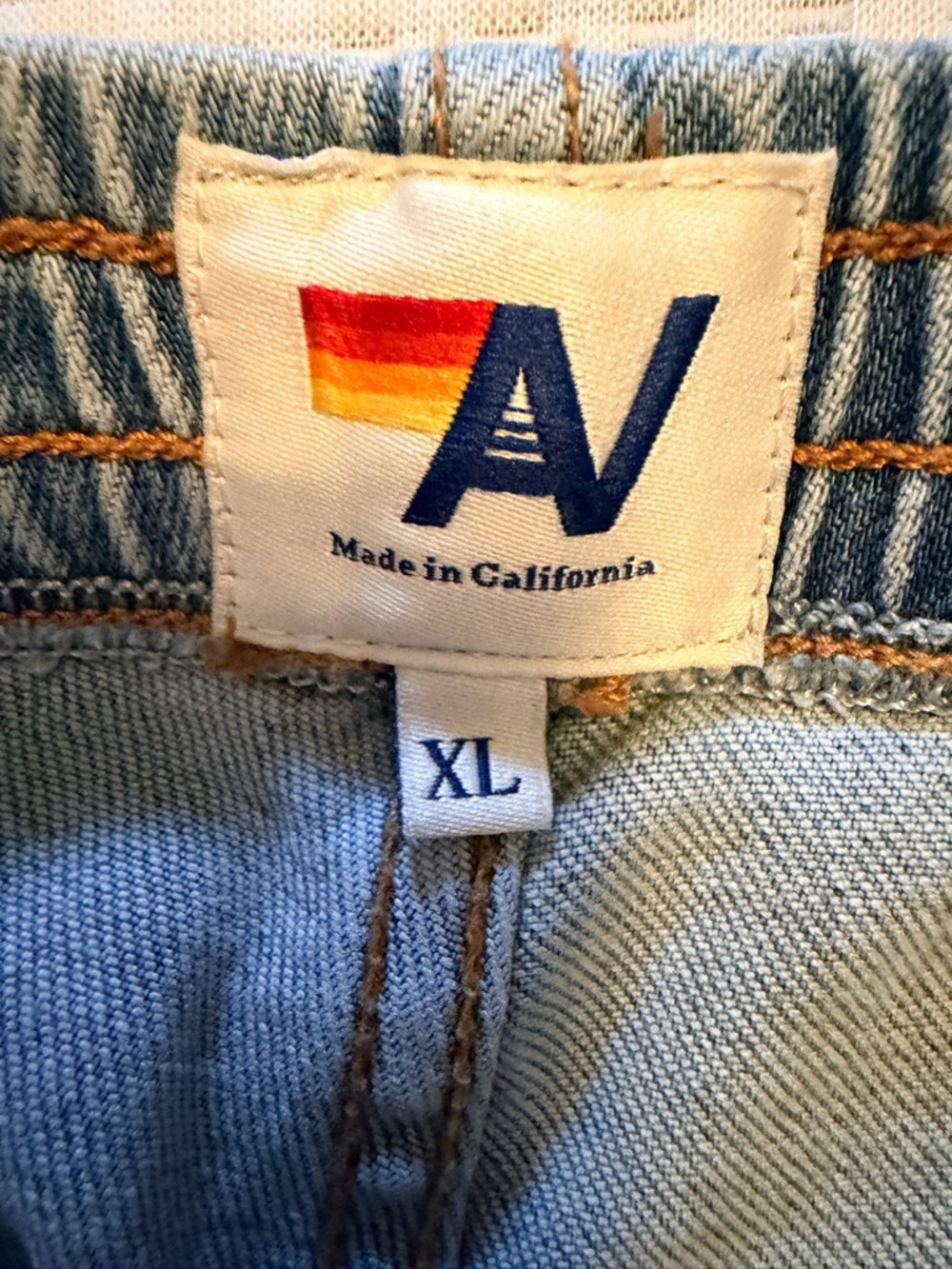 Aviator Nation Light Wash Denim Shorts with Rainbow Checker Pockets - Picture 2 of 4